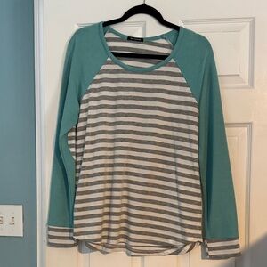 Pink Clover Teal and Gray Striped Long Sleeve Top - L